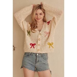 Mello Ivory Size Small Ribbon Patched Button Down Cardigan